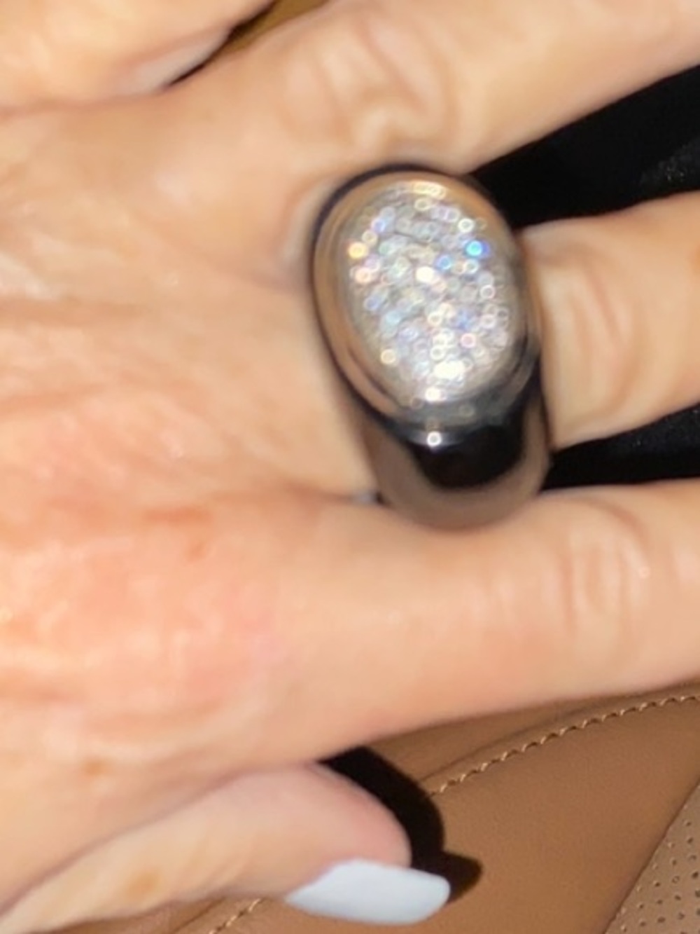 Nordstrom Black Band Ring with Sparkling Clear Stones